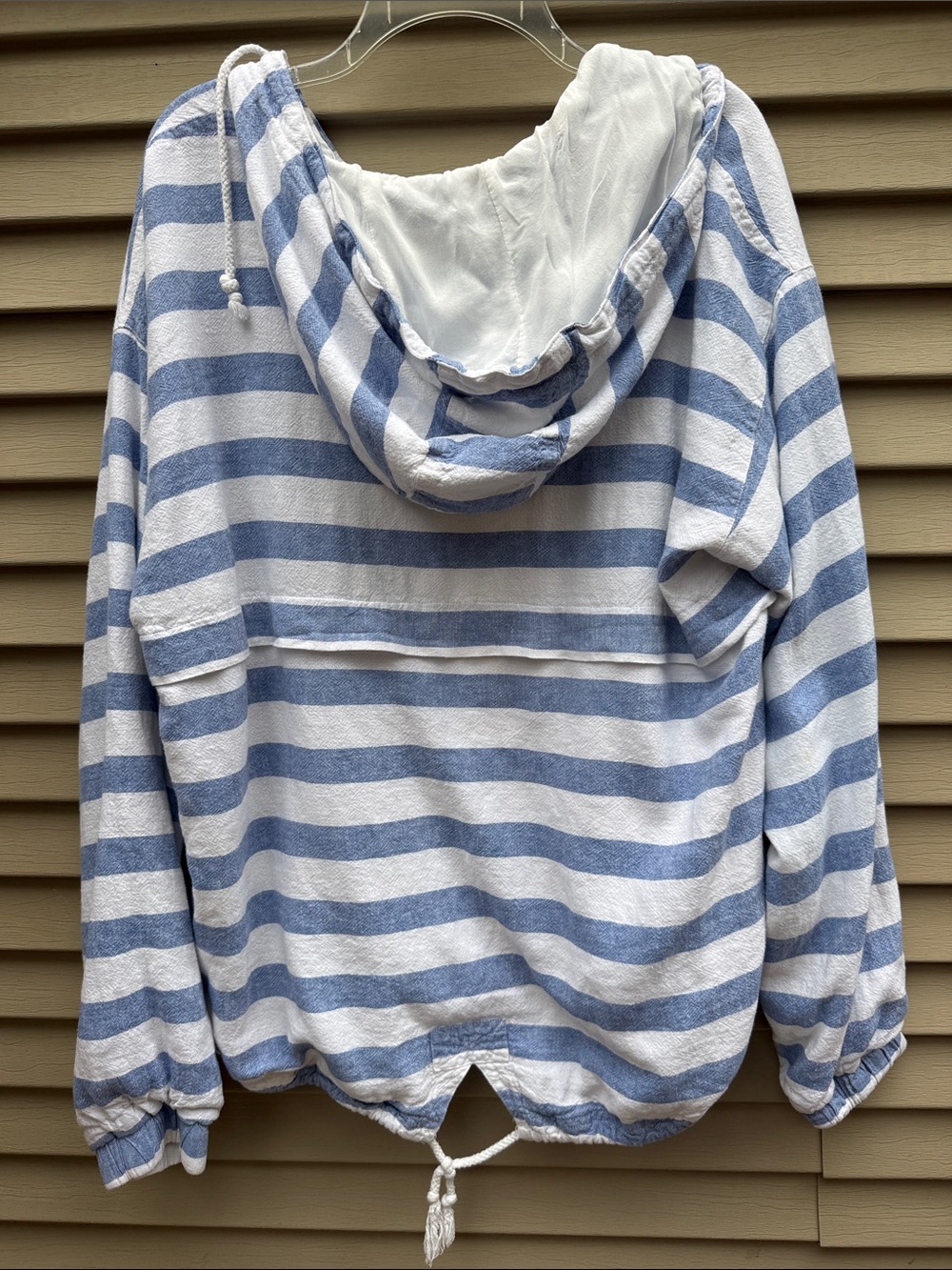 Thread & Supply Linen Blend Blue & White Striped Hooded Pullover Size XL - Picture 7 of 13